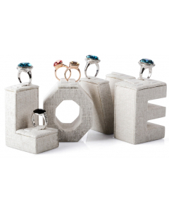 Smykkeholder - 4 stasjoner - LOVE - Hvit lin - 22x7x4 cm